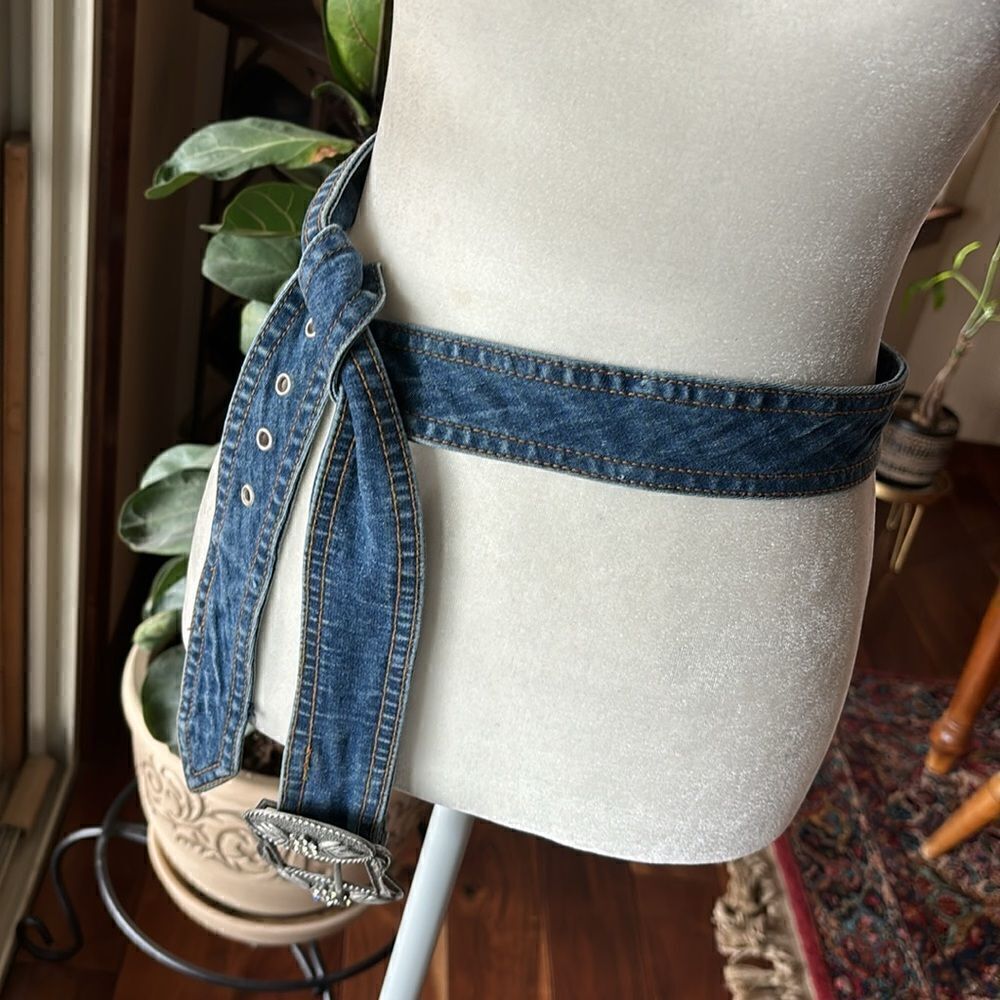 Denim & Rhinestone Buckle Belt - M - Picture 5 of 7